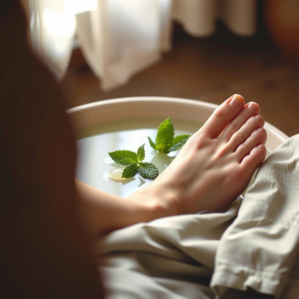 Stopy w wodzie z miętą